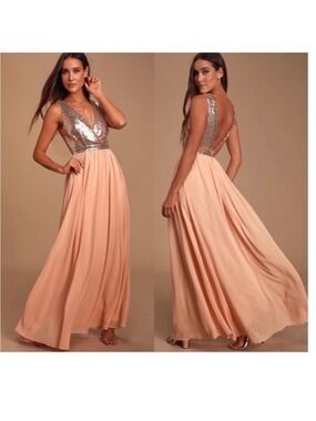 LuLus elegant encounter rose gold sequin dress